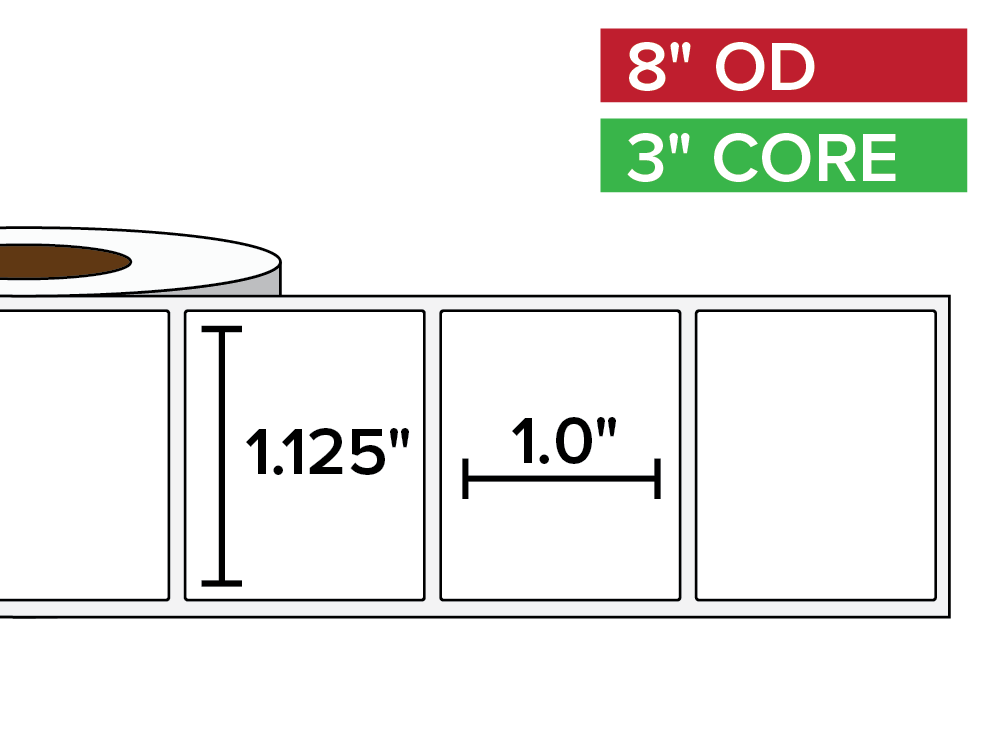 Rectangular Labels, Matte BOPP (poly) | 1.125 x 1 inches | 3 in. core, 8 in. outside diameter-Afinia Label Store