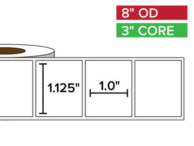 Rectangular Labels, Matte BOPP (poly) | 1.125 x 1 inches | 3 in. core, 8 in. outside diameter-Afinia Label Store