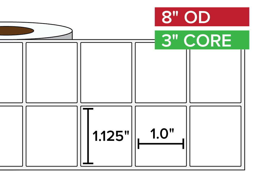 Rectangular Labels, Matte BOPP (poly) | 1.125 x 1 inches, 2-UP | 3 in. core, 8 in. outside diameter-Afinia Label Store