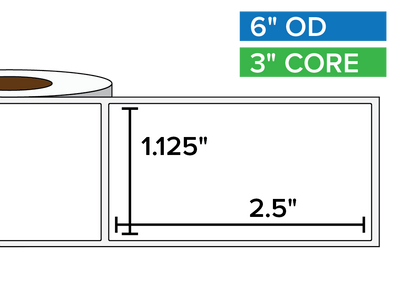 Rectangular Labels, Matte BOPP (poly) | 1.125 x 2.5 inches | 3 in. core, 6 in. outside diameter-Afinia Label Store