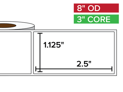 Rectangular Labels, Matte BOPP (poly) | 1.125 x 2.5 inches | 3 in. core, 8 in. outside diameter-Afinia Label Store