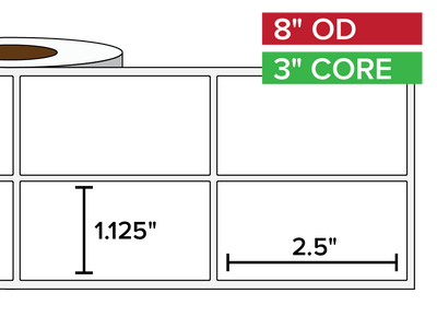 Rectangular Labels, Matte BOPP (poly) | 1.125 x 2.5 inches, 2-UP | 3 in. core, 8 in. outside diameter-Afinia Label Store