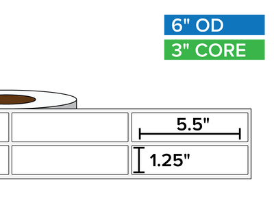 Rectangular Labels, Matte BOPP (poly) | 1.25 x 5.5 inches, 2-UP | 3 in. core, 6 in. outside diameter-Afinia Label Store