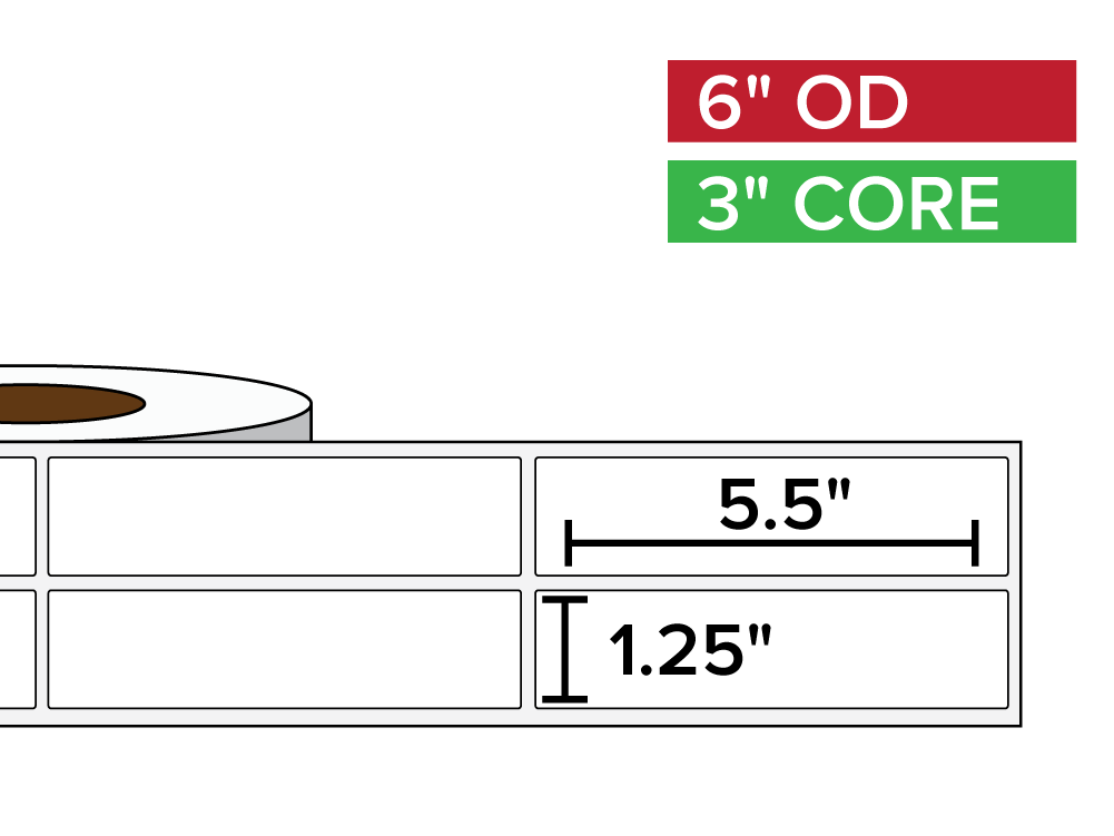 Rectangular Labels, Matte BOPP (poly) | 1.25 x 5.5 inches, 2-UP | 3 in. core, 8 in. outside diameter-Afinia Label Store