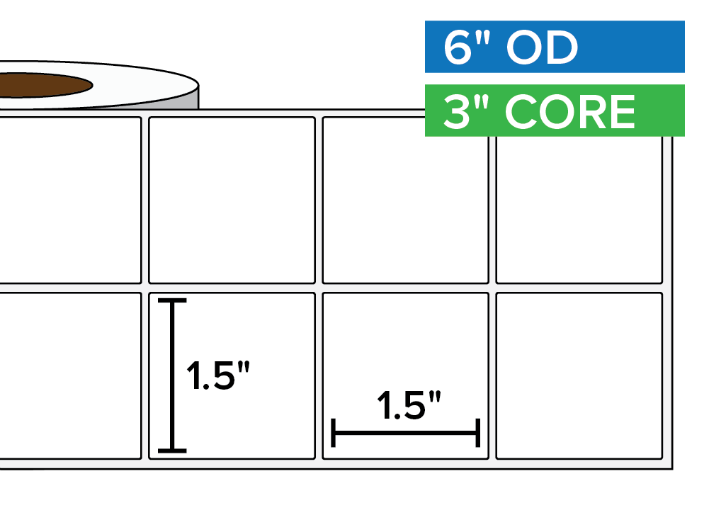 Rectangular Labels, Matte BOPP (poly) | 1.5 x 1.5 inches, 2-UP | 3 in. core, 6 in. outside diameter-Afinia Label Store