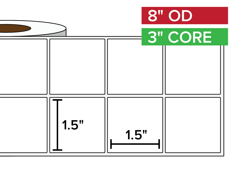 Rectangular Labels, Matte BOPP (poly) | 1.5 x 1.5 inches, 2-UP | 3 in. core, 8 in. outside diameter-Afinia Label Store