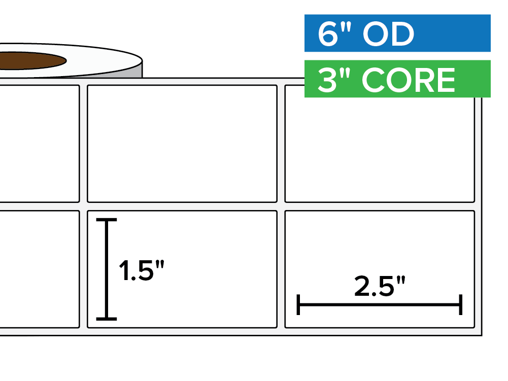 Rectangular Labels, Matte BOPP (poly) | 1.5 x 2.5 inches, 2-UP | 3 in. core, 6 in. outside diameter-Afinia Label Store