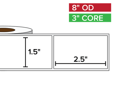 Rectangular Labels, Matte BOPP (poly) | 1.5 x 2.5 inches | 3 in. core, 8 in. outside diameter-Afinia Label Store