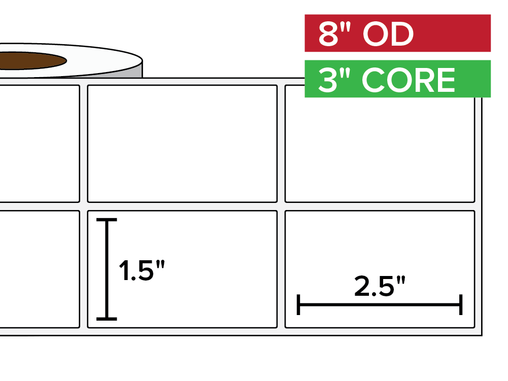 Rectangular Labels, Matte BOPP (poly) | 1.5 x 2.5 inches, 2-UP | 3 in. core, 8 in. outside diameter-Afinia Label Store