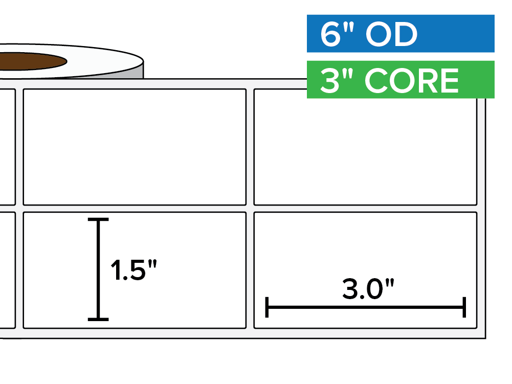 Rectangular Labels, Matte BOPP (poly) | 1.5 x 3 inches, 2-UP | 3 in. core, 6 in. outside diameter-Afinia Label Store