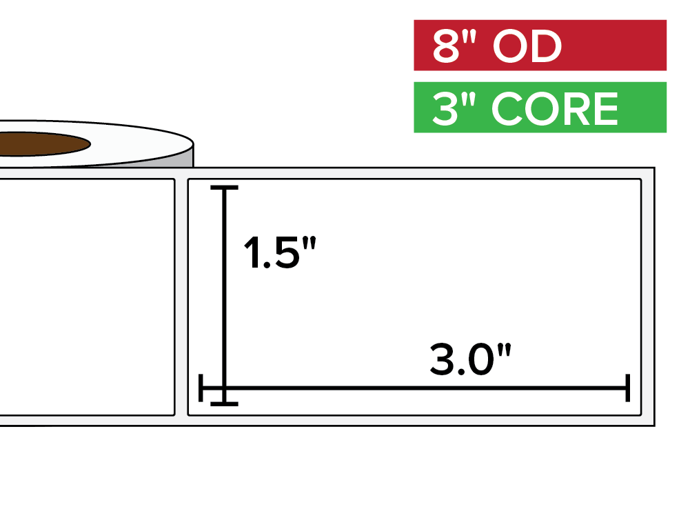 Rectangular Labels, Matte BOPP (poly) | 1.5 x 3 inches | 3 in. core, 8 in. outside diameter-Afinia Label Store