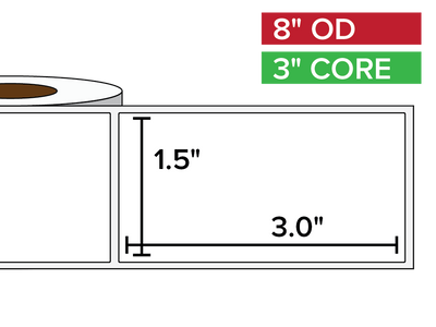 Rectangular Labels, Matte BOPP (poly) | 1.5 x 3 inches | 3 in. core, 8 in. outside diameter-Afinia Label Store