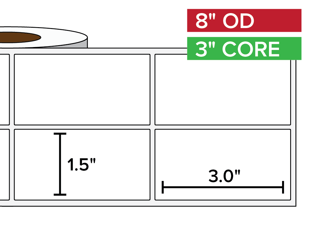 Rectangular Labels, Matte BOPP (poly) | 1.5 x 3 inches, 2-UP | 3 in. core, 8 in. outside diameter-Afinia Label Store