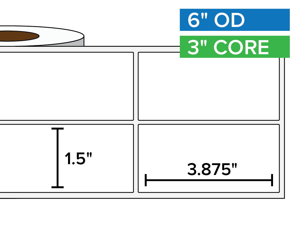 Rectangular Labels, Matte BOPP (poly) | 1.5 x 3.875 inches, 2-UP | 3 in. core, 6 in. outside diameter