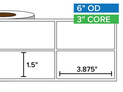 Rectangular Labels, Matte BOPP (poly) | 1.5 x 3.875 inches, 2-UP | 3 in. core, 6 in. outside diameter-Afinia Label Store