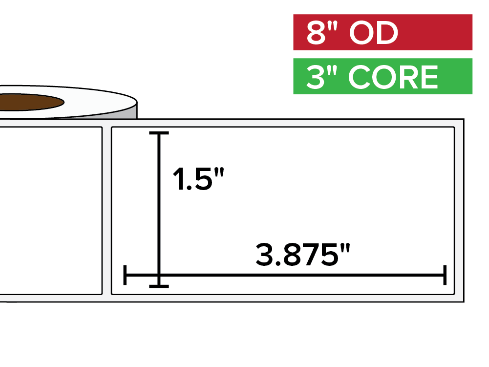 Rectangular Labels, Matte BOPP (poly) | 1.5 x 3.875 inches | 3 in. core, 8 in. outside diameter-Afinia Label Store