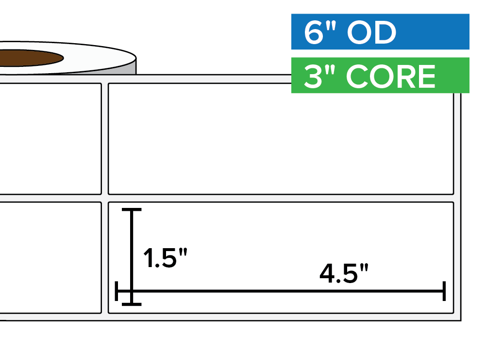 Rectangular Labels, Matte BOPP (poly) | 1.5 x 4.5 inches, 2-UP | 3 in. core, 6 in. outside diameter-Afinia Label Store