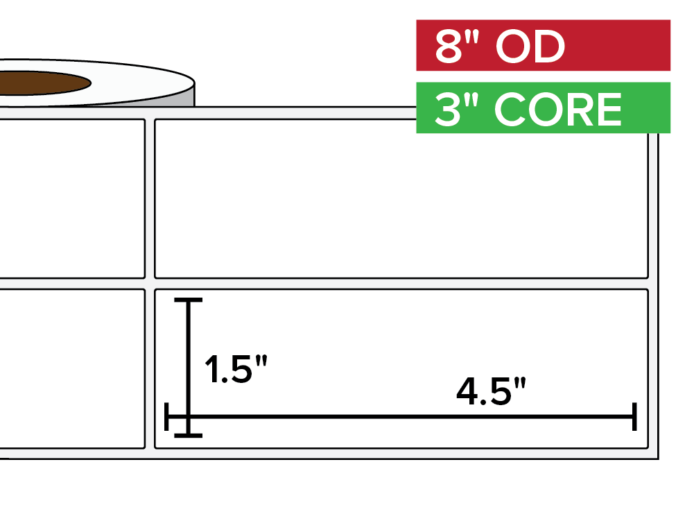 Rectangular Labels, Matte BOPP (poly) | 1.5 x 4.5 inches, 2-UP | 3 in. core, 8 in. outside diameter-Afinia Label Store