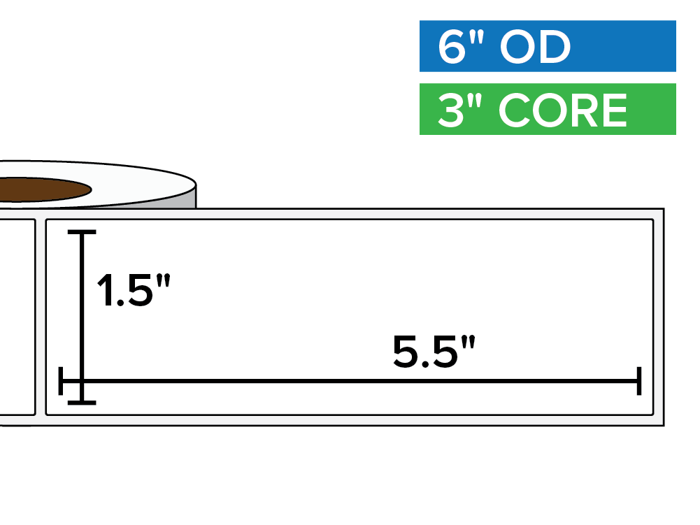 Rectangular Labels, Matte BOPP (poly) | 1.5 x 5.5 inches | 3 in. core, 6 in. outside diameter-Afinia Label Store