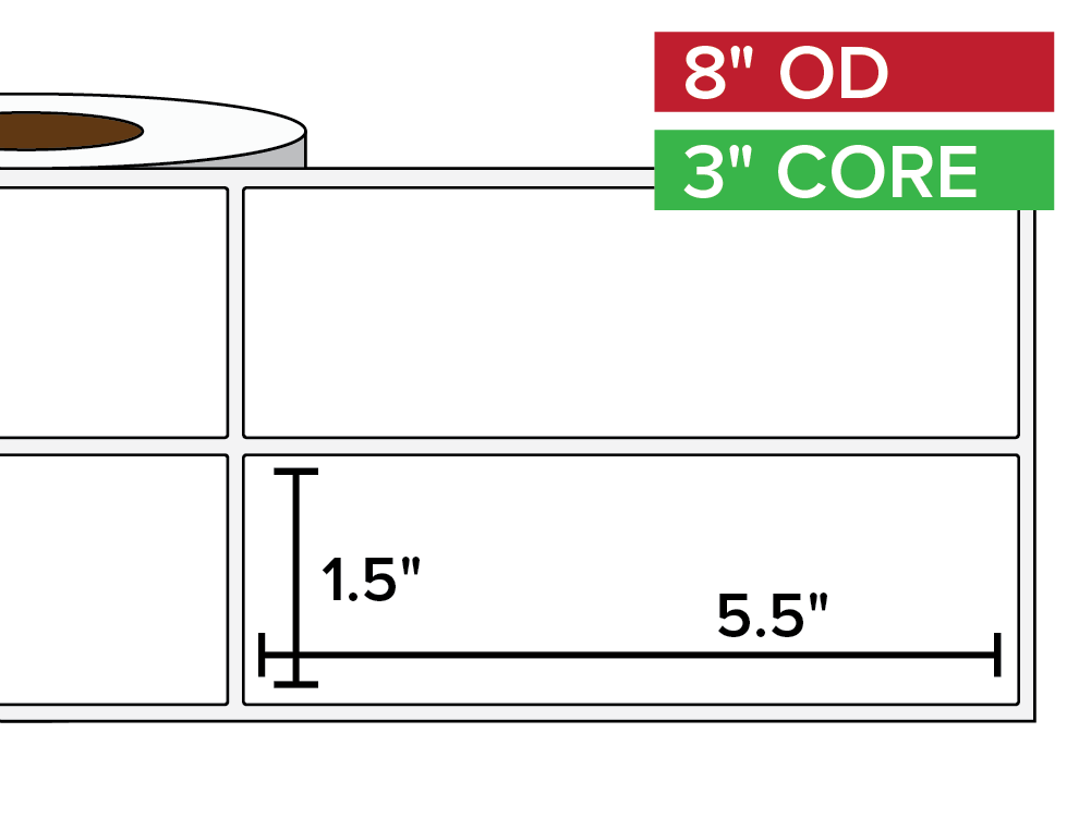 Rectangular Labels, Matte BOPP (poly) | 1.5 x 5.5 inches, 2-UP | 3 in. core, 8 in. outside diameter-Afinia Label Store