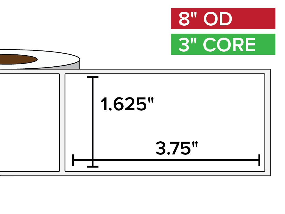 Rectangular Labels, Matte BOPP (poly) | 1.625 x 3.75 inches | 3 in. core, 8 in. outside diameter-Afinia Label Store