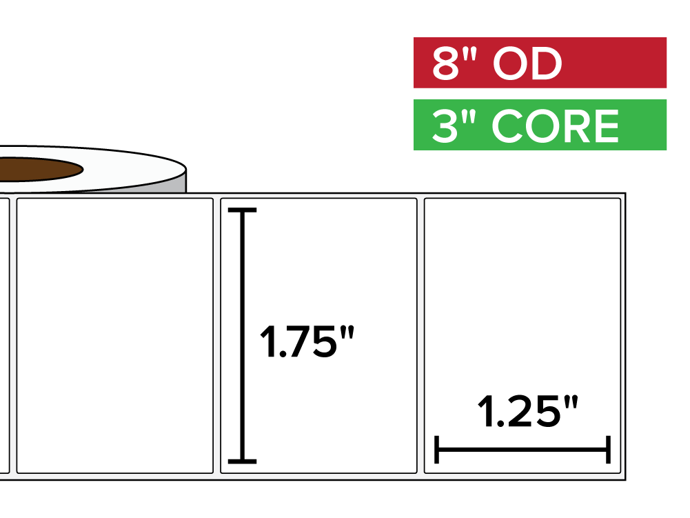 Rectangular Labels, Matte BOPP (poly) | 1.75 x 1.25 inches | 3 in. core, 8 in. outside diameter