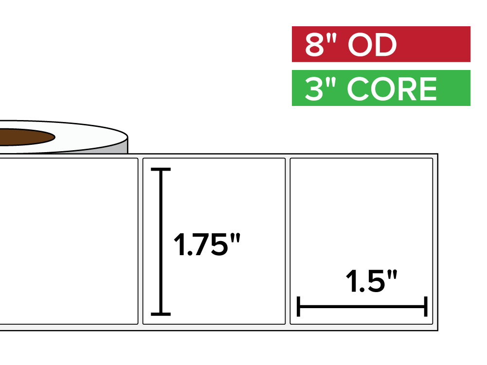 Rectangular Labels, Matte BOPP (poly) | 1.75 x 1.5 inches | 3 in. core, 8 in. outside diameter
