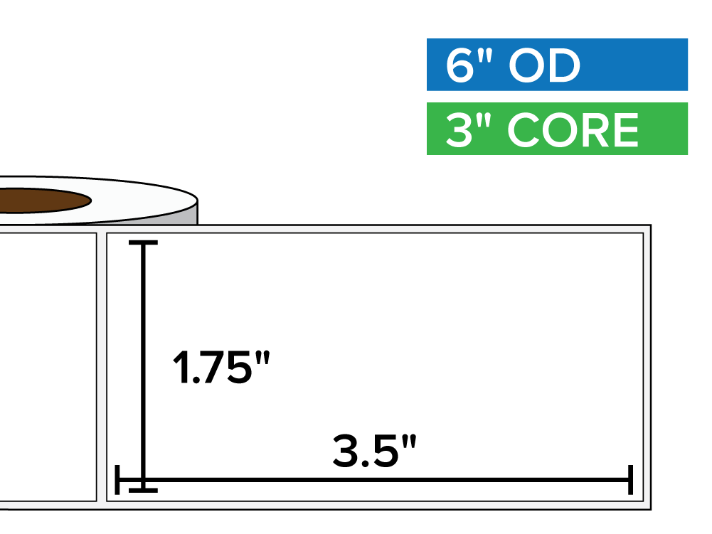 Rectangular Labels, Matte BOPP (poly) | 1.75 x 3.5 inches | 3 in. core, 6 in. outside diameter
