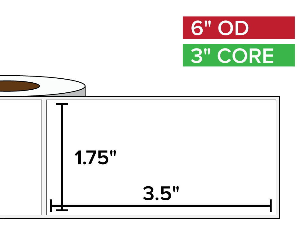 Rectangular Labels, Matte BOPP (poly) | 1.75 x 3.5 inches | 3 in. core, 8 in. outside diameter