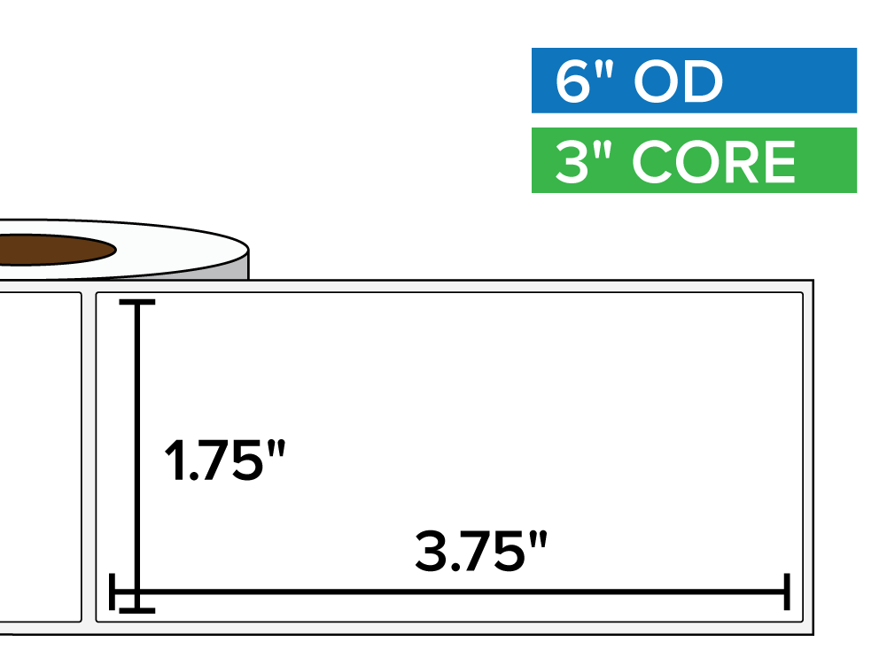 Rectangular Labels, Matte BOPP (poly) | 1.75 x 3.75 inches | 3 in. core, 6 in. outside diameter-Afinia Label Store