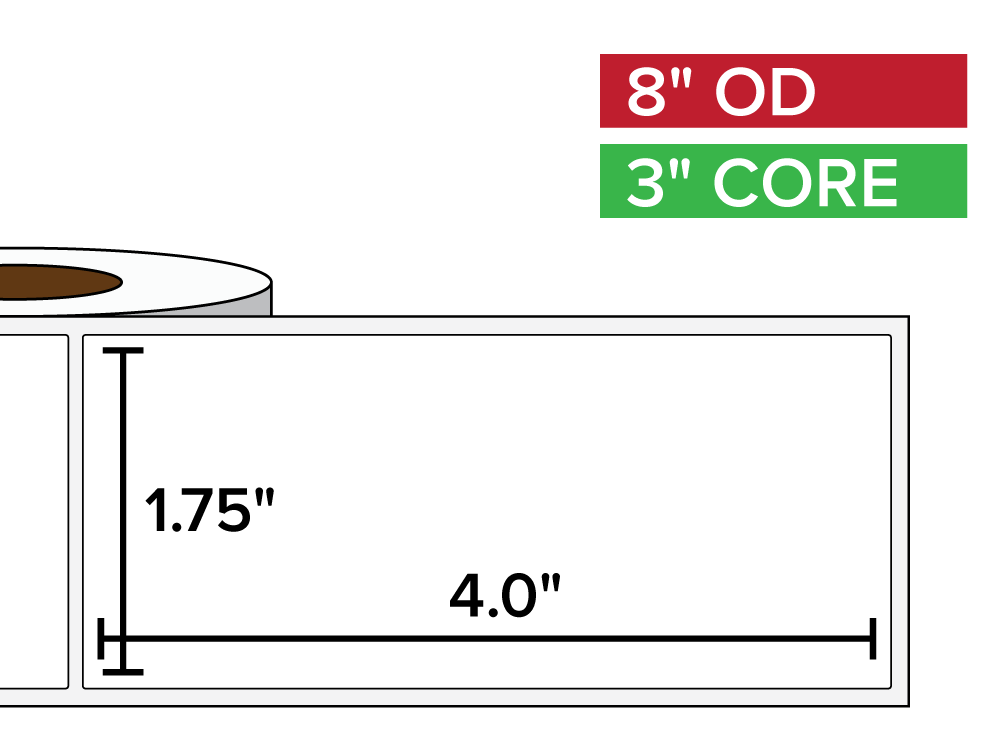 Rectangular Labels, Matte BOPP (poly) | 1.75 x 4 inches | 3 in. core, 8 in. outside diameter
