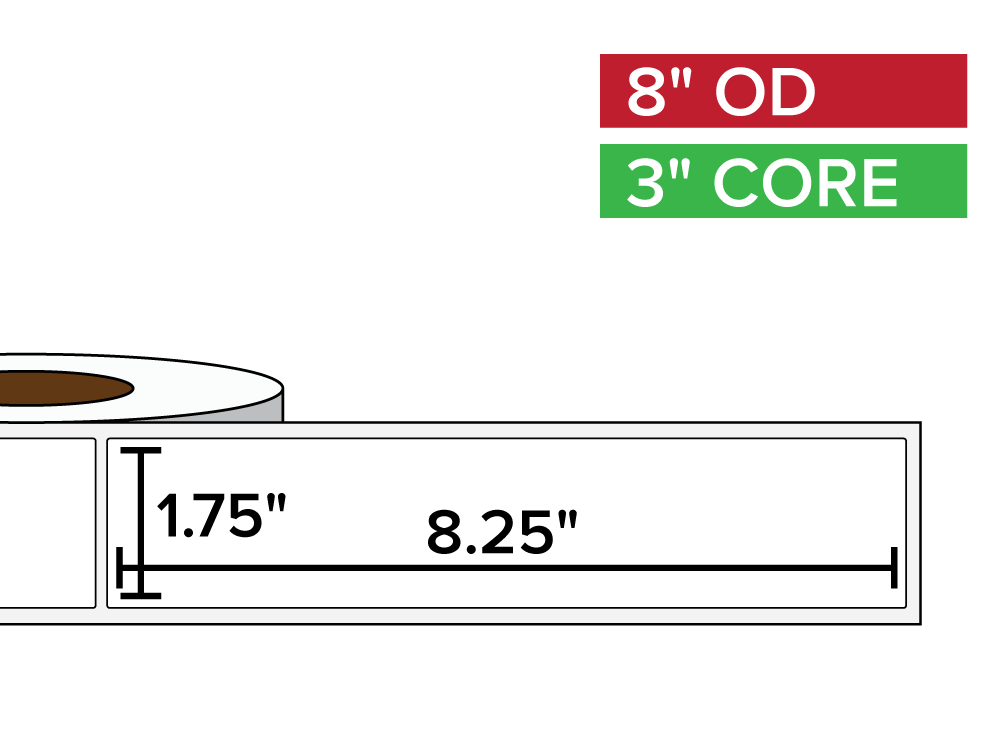 Rectangular Labels, Matte BOPP (poly) | 1.75 x 8.25 inches | 3 in. core, 8 in. outside diameter