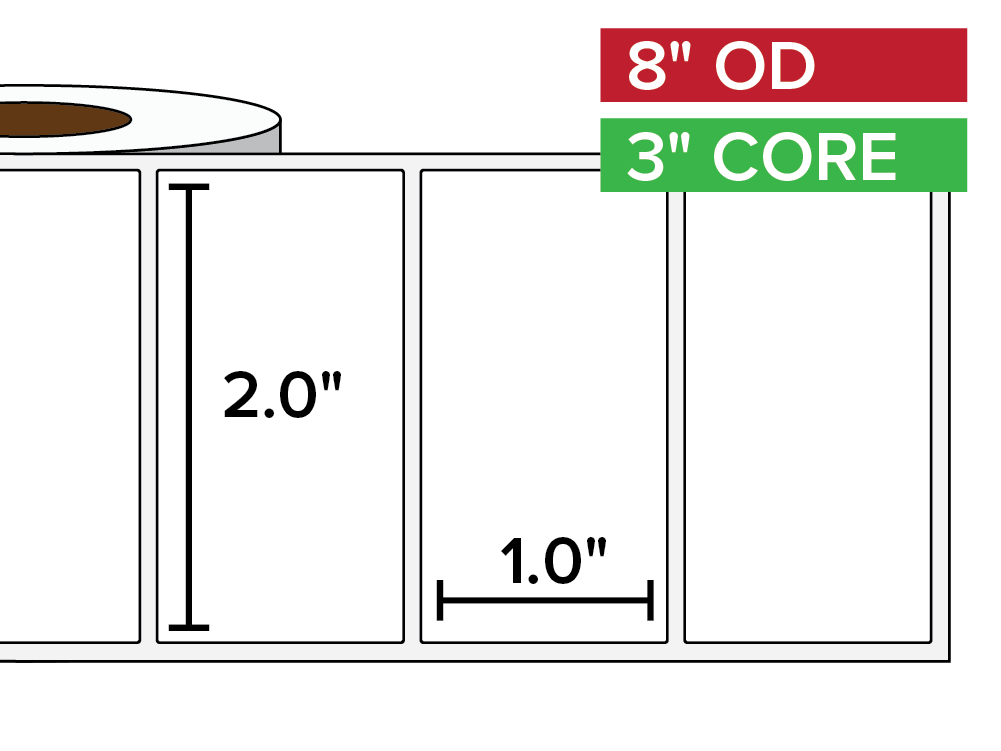 Rectangular Labels, Matte BOPP (poly) | 2 x 1 inches | 3 in. core, 8 in. outside diameter-Afinia Label Store