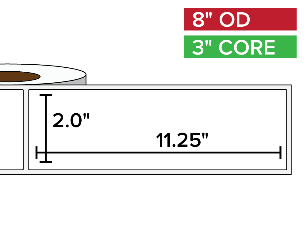 Rectangular Labels, Matte BOPP (poly) | 2 x 11.25 inches | 3 in. core, 8 in. outside diameter-Afinia Label Store