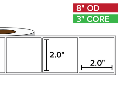 Rectangular Labels, Matte BOPP (poly) | 2 x 2 inches | 3 in. core, 8 in. outside diameter-Afinia Label Store