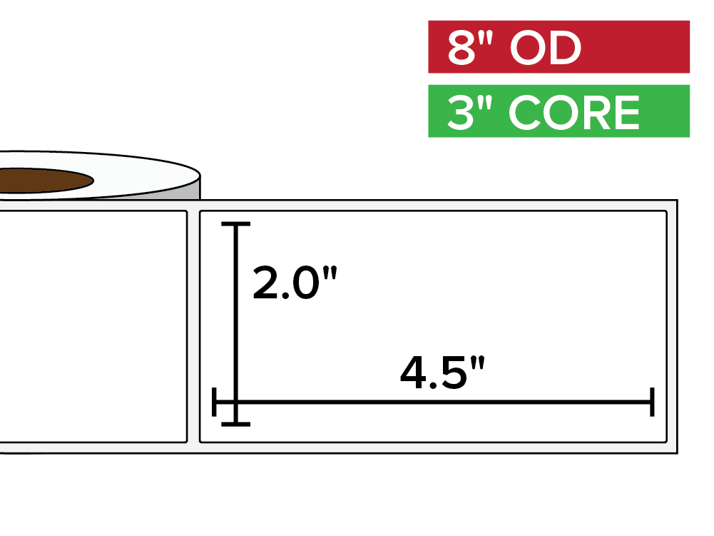 Rectangular Labels, Matte BOPP (poly) | 2 x 4.5 inches | 3 in. core, 8 in. outside diameter-Afinia Label Store