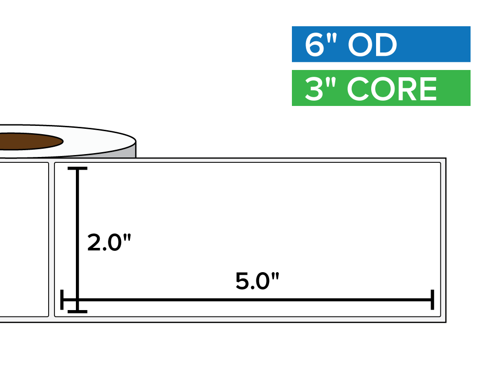 Rectangular Labels, Matte BOPP (poly) | 2 x 5 inches | 3 in. core, 6 in. outside diameter-Afinia Label Store