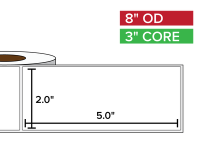 Rectangular Labels, Matte BOPP (poly) | 2 x 5 inches | 3 in. core, 8 in. outside diameter-Afinia Label Store