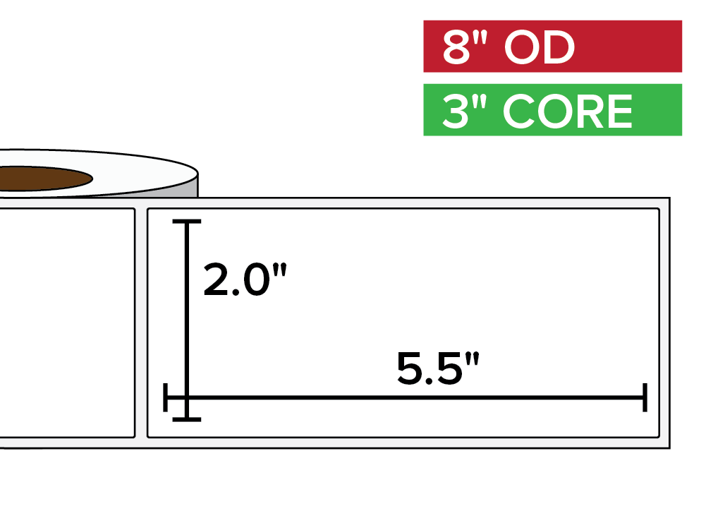 Rectangular Labels, Matte BOPP (poly) | 2 x 5.5 inches | 3 in. core, 8 in. outside diameter-Afinia Label Store