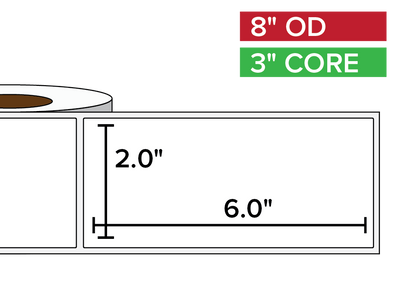 Rectangular Labels, Matte BOPP (poly) | 2 x 6 inches | 3 in. core, 8 in. outside diameter-Afinia Label Store