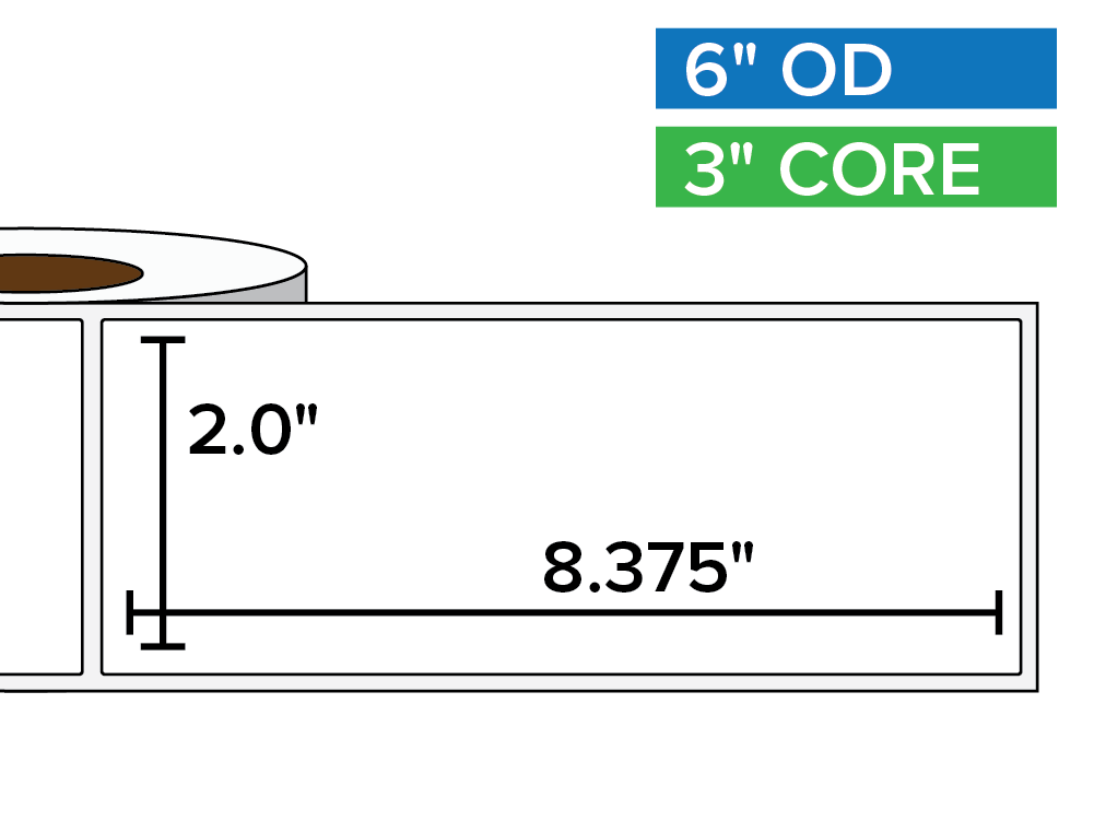 Rectangular Labels, Matte BOPP (poly) | 2 x 8.375 inches | 3 in. core, 6 in. outside diameter-Afinia Label Store