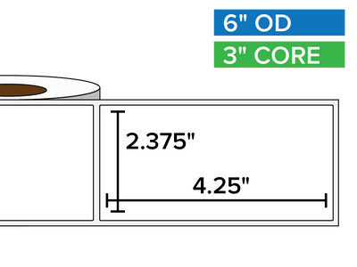 Rectangular Labels, Matte BOPP (poly) | 2.375 x 4.25 inches | 3 in. core, 6 in. outside diameter-Afinia Label Store