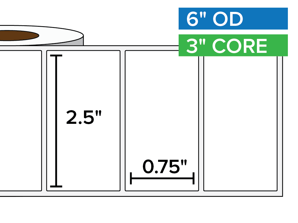 Rectangular Labels, Matte BOPP (poly) | 2.5 x 0.75 inches | 3 in. core, 6 in. outside diameter-Afinia Label Store