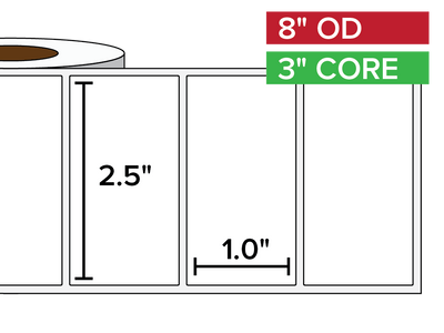 Rectangular Labels, Matte BOPP (poly) | 2.5 x 1 inches | 3 in. core, 8 in. outside diameter-Afinia Label Store