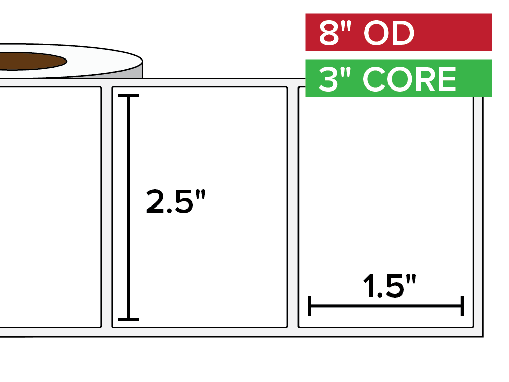 Rectangular Labels, Matte BOPP (poly) | 2.5 x 1.5 inches | 3 in. core, 8 in. outside diameter-Afinia Label Store