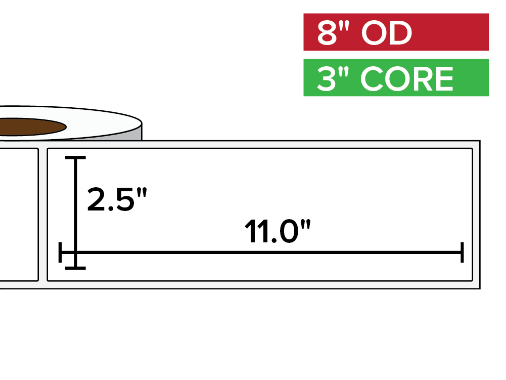 Rectangular Labels, Matte BOPP (poly) | 2.5 x 11 inches | 3 in. core, 8 in. outside diameter-Afinia Label Store