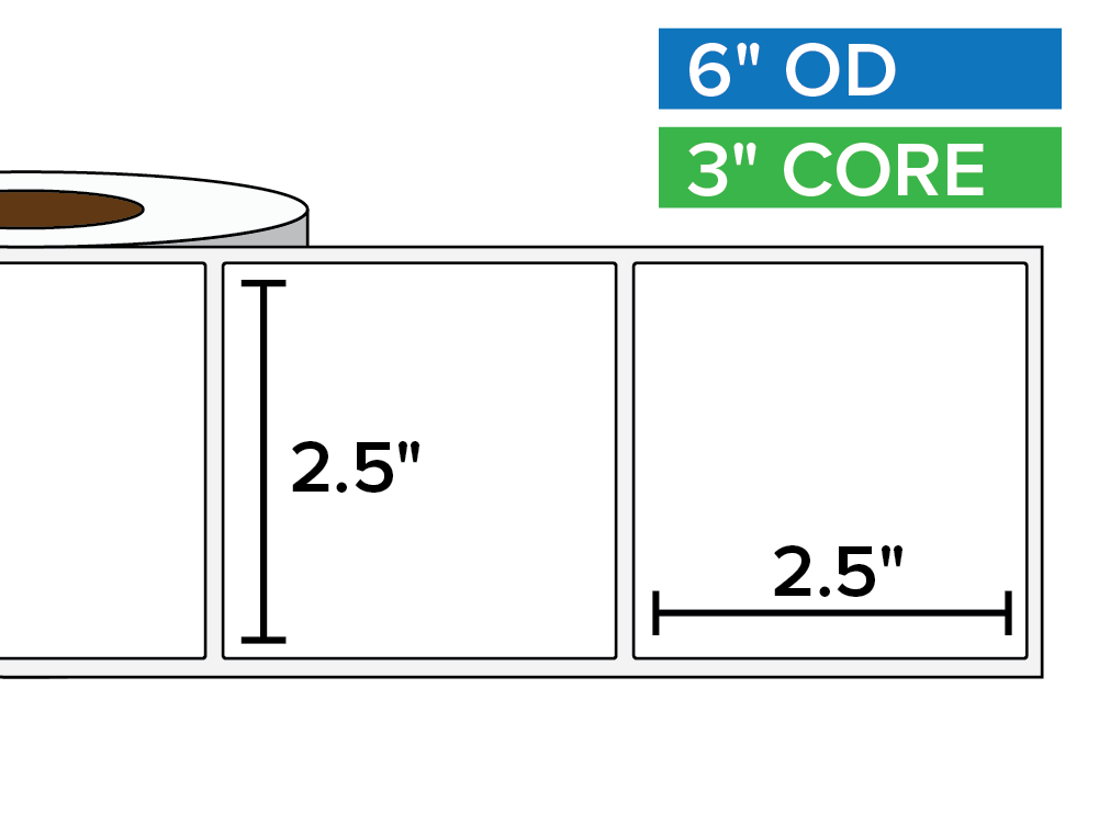 Rectangular Labels, Matte BOPP (poly) | 2.5 x 2.5 inches | 3 in. core, 6 in. outside diameter-Afinia Label Store