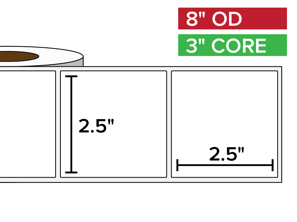 Rectangular Labels, Matte BOPP (poly) | 2.5 x 2.5 inches | 3 in. core, 8 in. outside diameter-Afinia Label Store