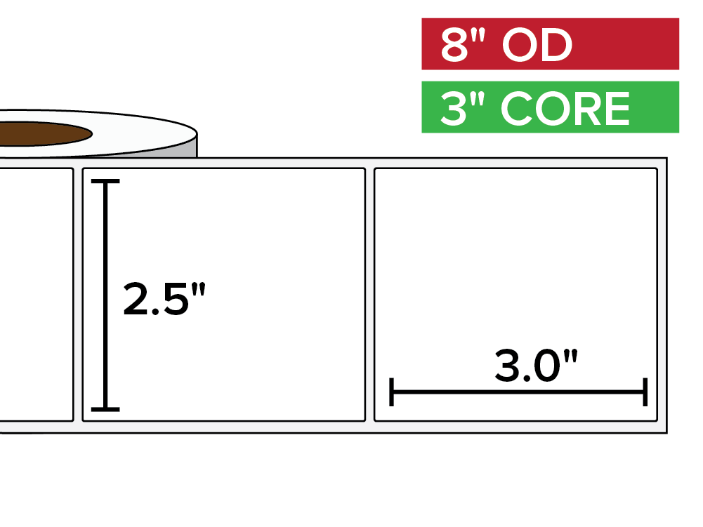 Rectangular Labels, Matte BOPP (poly) | 2.5 x 3 inches | 3 in. core, 8 in. outside diameter-Afinia Label Store