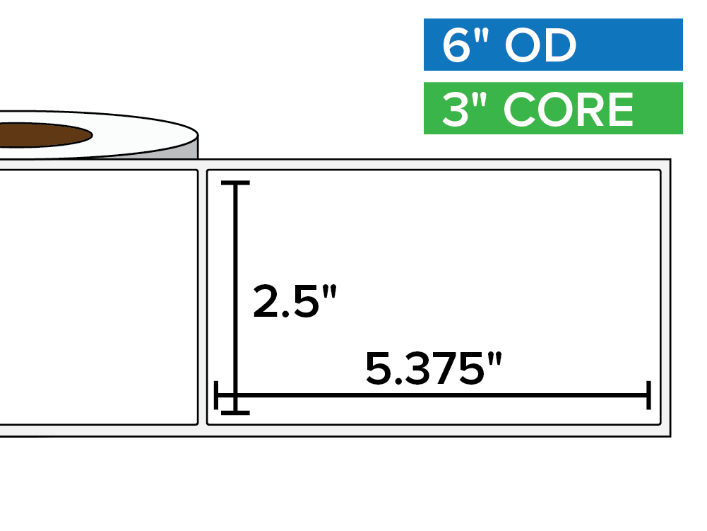 Rectangular Labels, Matte BOPP (poly) | 2.5 x 5.375 inches | 3 in. core, 6 in. outside diameter-Afinia Label Store